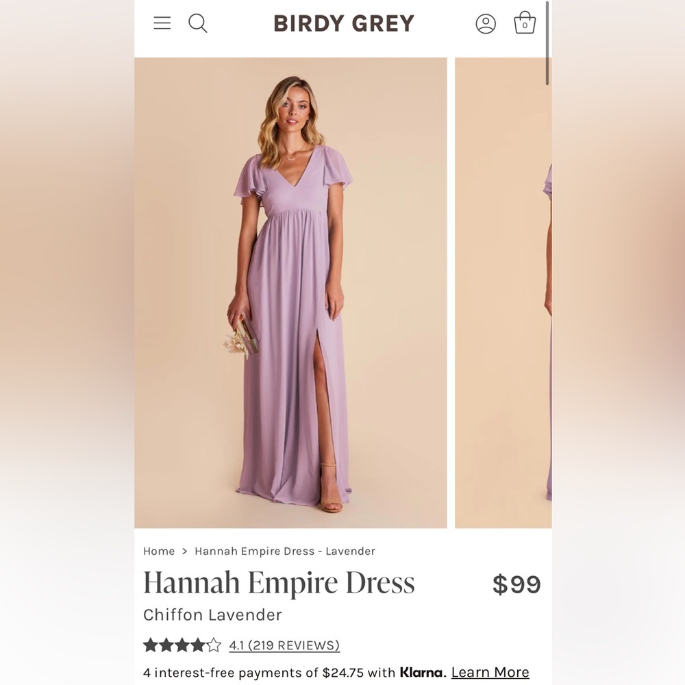 Bridesmaid Birdy Grey dress lavender